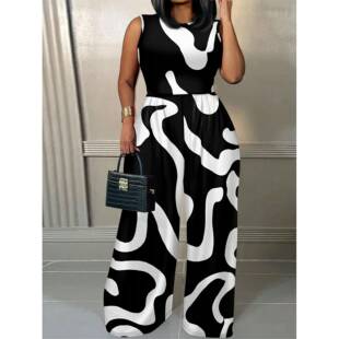 I 65121 Milk Spot Tie Neck Jumpsuit 斑纹连体裤 欧美跨境