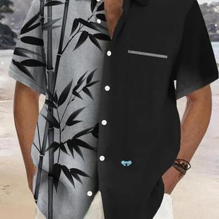 men Casual Size Short跨境 Faion Bamboo Shirt Plus Print