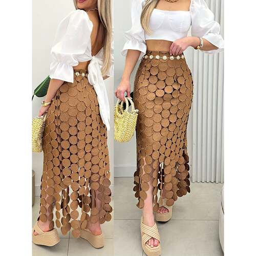 Q 33620 Hollow Dot Fringe Skirt 镂空流苏半身裙