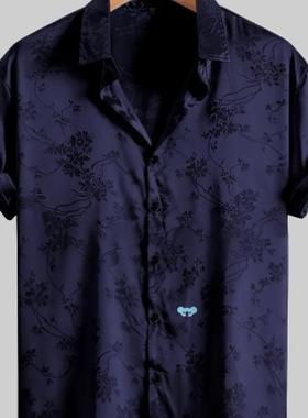 Elegant Floral Print Shirt Navy Blue Elegant Floral Print