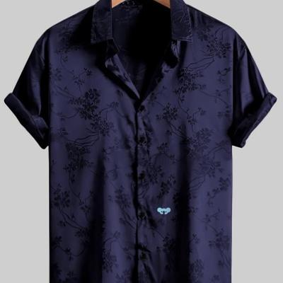 Elegant Floral Print Shirt Navy Blue Elegant Floral Print