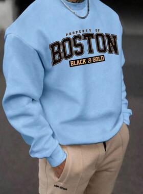 外贸 Hoodies Sweatirts 男士圆领长袖字母图案休闲套头衫