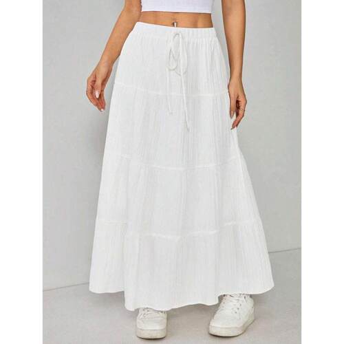 G 79358 Women's strap patch big swing midi skirt 女绑带拼接