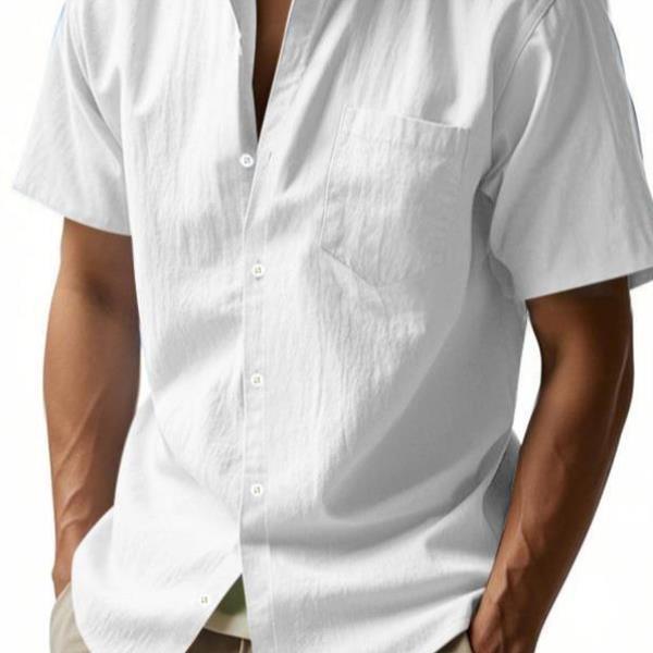 n's Linen Shirt Regular F Casual Short Sleeve Button