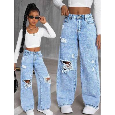 G 80773 Ripped denim long pants 洗水破洞牛仔裤