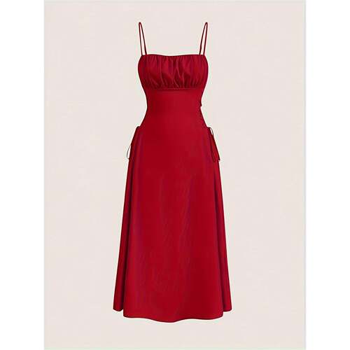 G 93835 Ruched lace-up cami beach dress 抽褶系带吊带沙滩裙
