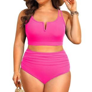 Women Plus Size High Waisted Bikini Ribbed Two Piece