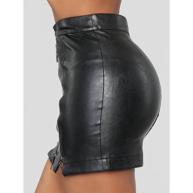 Women's Elegant Synthetic Leather Mini Skirt High Waist Slim