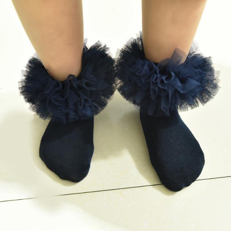 跨境Pink Fluffy Ruffle Ankle Socks for Girls Polyester Blend