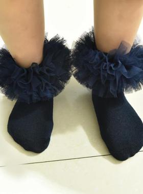 跨境Pink Fluffy Ruffle Ankle Socks for Girls Polyester Blend
