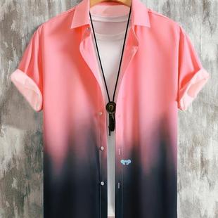 mens Short Sleeve Gradient Shirt Relaxed Casual Button Up