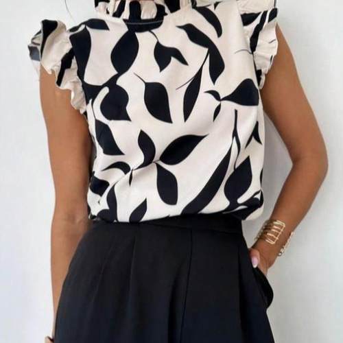 Women's All Over Print Blouse Casual Elegant Cap Sleeve Top