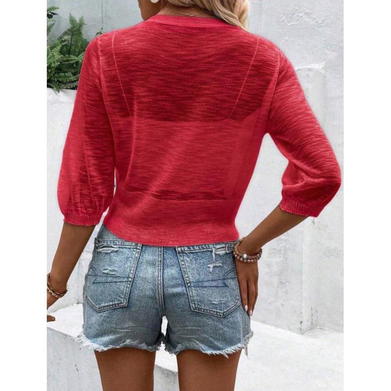 V 707 O 57949跨境速卖通外贸款代发新款女式单排扣休闲薄纱开衫