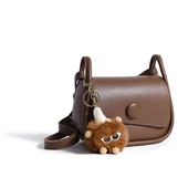 Scarlet Wong秋冬棕色斜挎包复古小方包学院风雅丹小包包单肩包