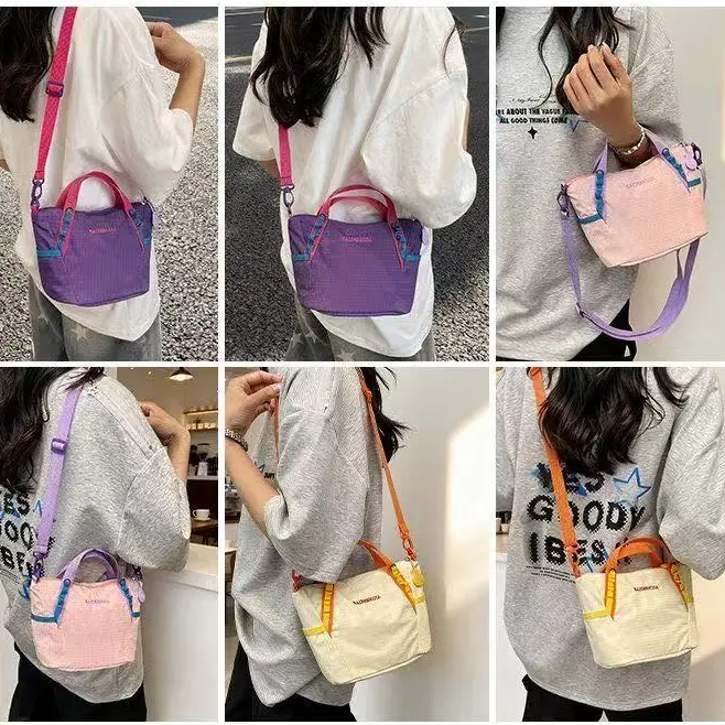 时尚多巴胺撞色休闲手提包轻便菜篮子女包百搭单肩斜挎包减龄包包