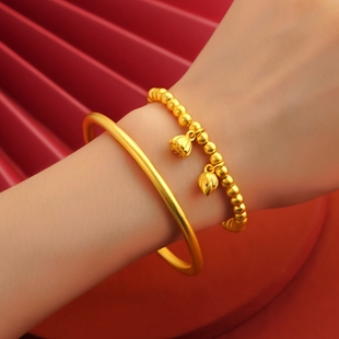 仿真金手镯沙金手镯子女复古久不掉色仿黄金新娘两世欢手链假三金