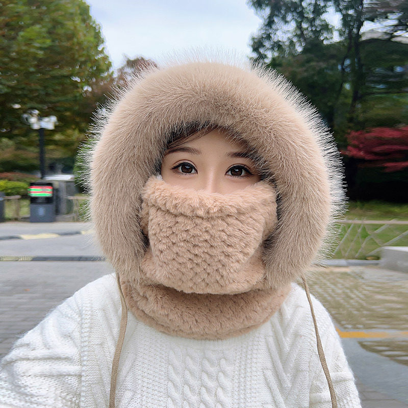 冬季面罩围脖一体帽子加绒保暖护耳滑雪帽户外骑行防风遮脸套头帽