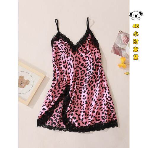 H 80753 Ice silk leopard print nightdress 冰丝豹纹连体睡裙