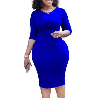 H 49188 Round Neck Ruffle Pencil Dress OL连衣裙