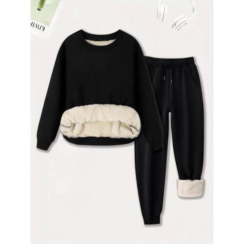 H 62048 Casual Round Neck Fleece Set 休闲加绒套装