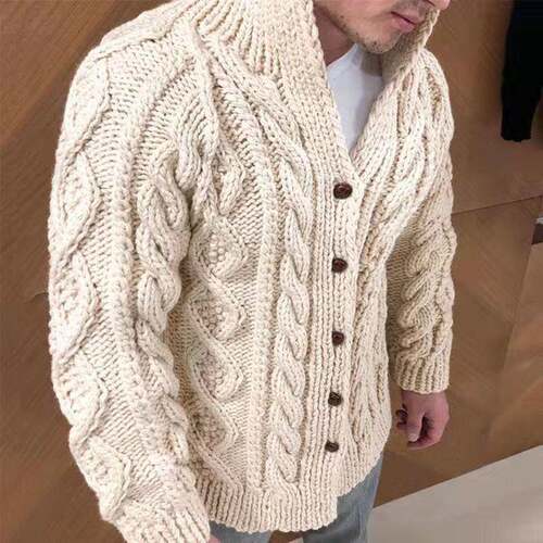 H 70249 Men's Sweater Cardigan Cable Jacquard 绞花提花开衫