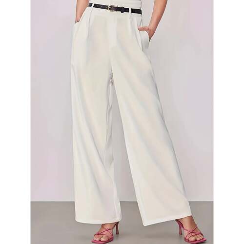 H 63411 Wide Leg Pants Loose Fit Casual Trousers 米白色阔腿