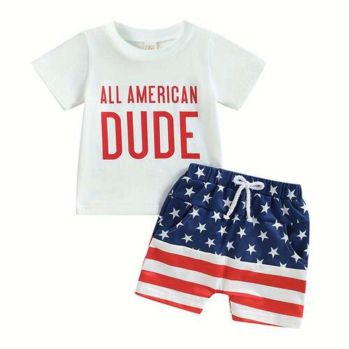 X 15019 Independence Day Boys' Letter Print Set 独立日童套
