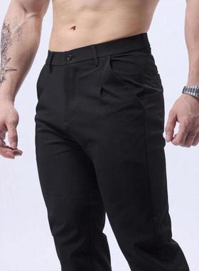 n's Solid Color Button Fly Slim Pants Slim fting Casual