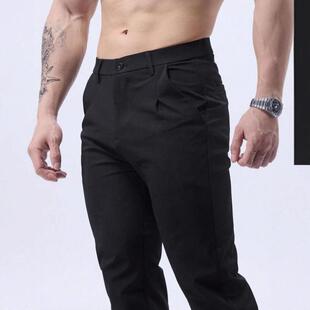 n's Solid Color Button Fly Slim Pants Slim fting Casual