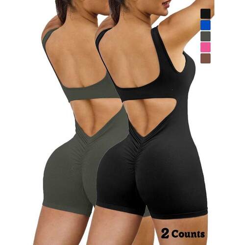 K 48257 Strappy Back V Yoga Jumpsuit 露背瑜伽连衣裤