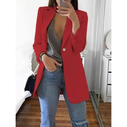 Plus Size Button Front Lapel Blazer Elegant Long Sleeve