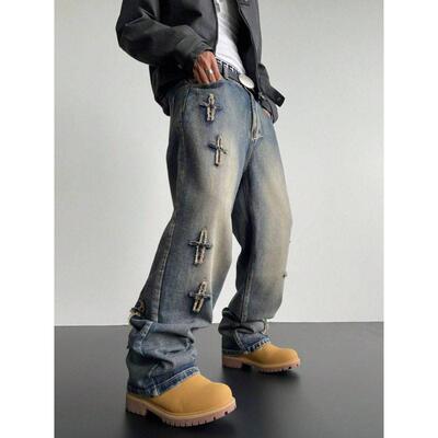 H 37913 Embroidered Bootcut Men's Jeans 刺绣微喇牛仔裤