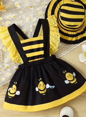 's Cute Bee Print Lovely Dress ripe Pattern Hat跨境