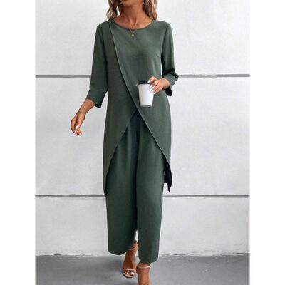 H 44531 Linen irregular 2 piece set 棉麻不规则阔腿两件套
