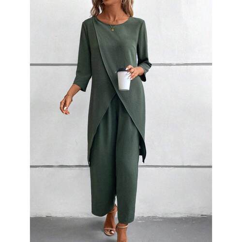 H 44531 Linen irregular 2 piece set 棉麻不规则阔腿两件套