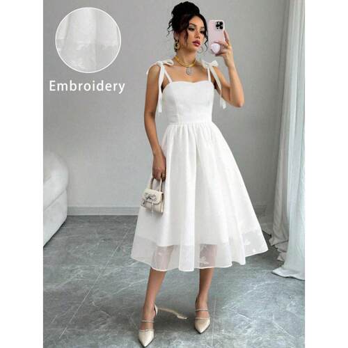 H 66057 Embroidered cami vintage Hepburn dress 刺绣吊带复古