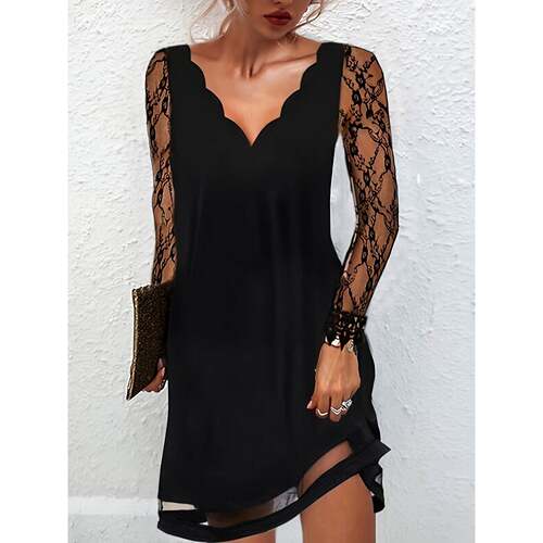 H 74469 Lace patchwork long sleeve dress 蕾丝拼接长袖连衣裙