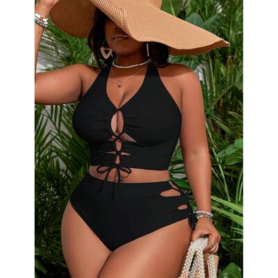 T 31690 Tie Bikini Hollow Neck Beachwear 系带镂空比基尼