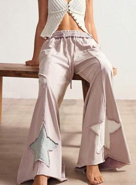 L 38951 跨境外贸代发复古乡村风针织拼接星形图案宽松连衣裙