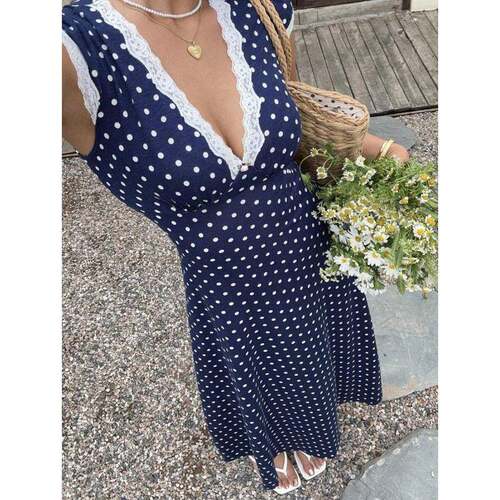 H 63056 Polka dot lace 拼接 dress 波点蕾丝拼接连衣裙跨境
