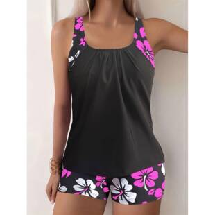 Y 15489 Black Print Tankini Swimsuit 黑色印花分体泳衣