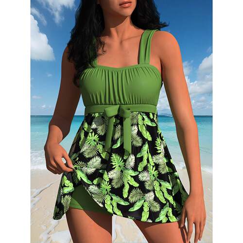 P 13055 Backs Large Size Two Piece Swimsuit 印花分体泳衣