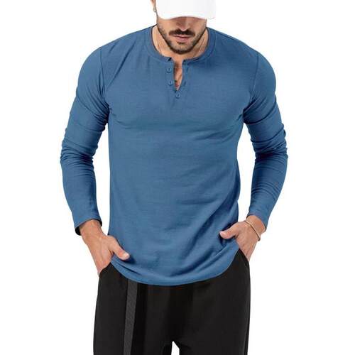 T 63336 Men's half button long sleeve tee 士半开扣长袖 T