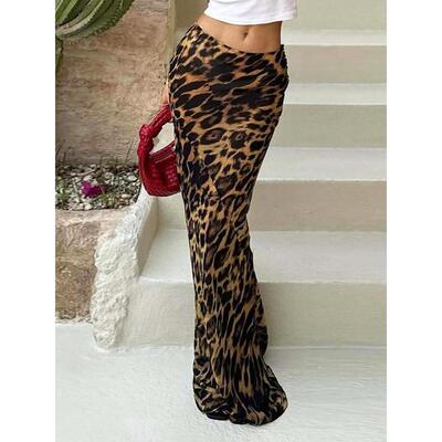 H 70565 Leopard Mesh Low Waist Mermaid Skirt 豹纹网纱低腰鱼