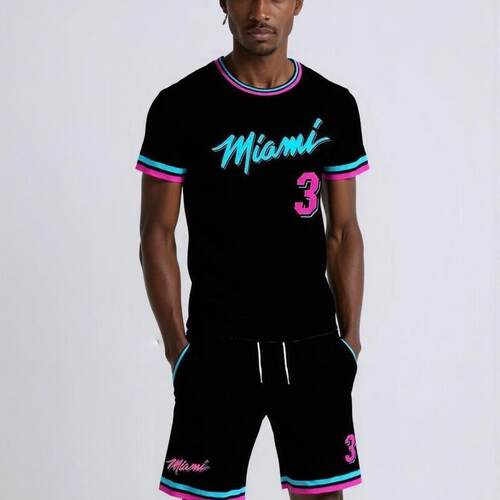 T 17531 3D Print T-Shirt Shorts Set 椰子树印花套装