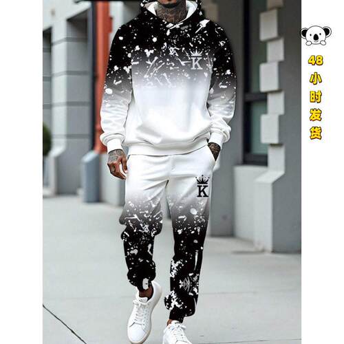 H 37595 3D gradient men's tracksuit 3D 渐变士运动套装