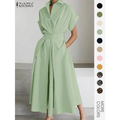 H 89787 Cotton linen high waist dress 棉麻腰学院风连衣裙