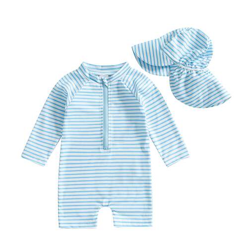 B 69801 Striped Short Sleeve Swimsuit 条纹连体泳衣