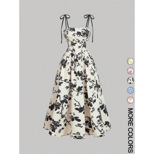 H 95213 Floral Print Satin Dress 花卉吊带连衣裙