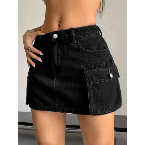 H 59093 Multi-pocket Denim Skirt 多口袋牛仔裙跨境速卖通